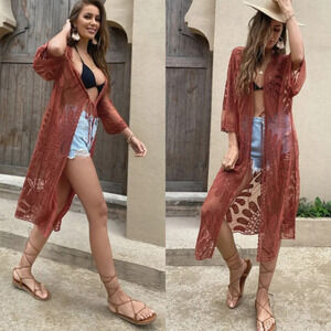 Style Apparel Sheer Lace Kimono Coverup‎ Women's L Boho Festival Hippie Artsy